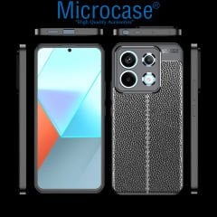 Microcase Xiaomi Redmi Note 13 / Note 13 Pro 5G Global Leather Serisi Deri Efekt Silikon Kılıf - Siyah AL3337