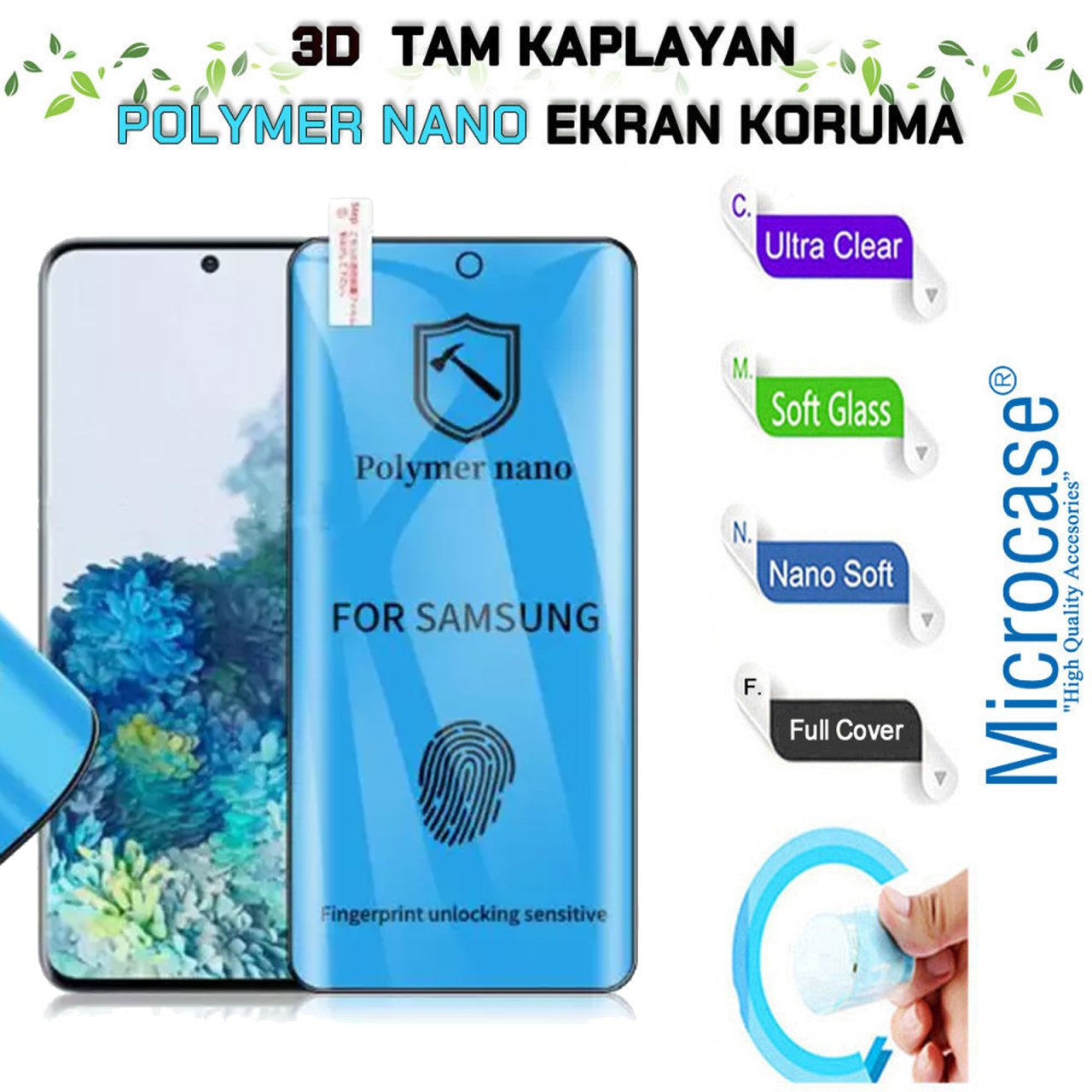 Microcase Samsung Galaxy Note 20 3D Kavisli Tam Kaplayan Polymer Nano Ekran Koruma - Siyah