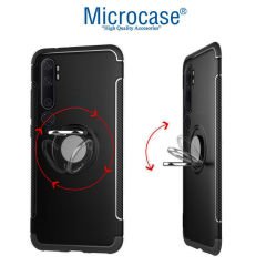 Microcase Xiaomi Mi Note 10 Yüzük Standlı Armor Silikon Kılıf - Siyah