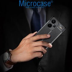 Microcase Xiaomi Redmi Note 13 Pro Plus Global Leather Serisi Deri Efekt Silikon Kılıf - Siyah AL3337