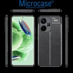 Microcase Xiaomi Redmi Note 13 Pro Plus Global Leather Serisi Deri Efekt Silikon Kılıf - Siyah AL3337