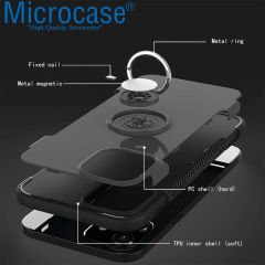 Microcase iPhone 12 Yüzük Standlı Armor Silikon Kılıf - Siyah