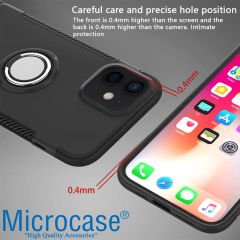 Microcase iPhone 12 Yüzük Standlı Armor Silikon Kılıf - Siyah