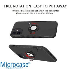 Microcase iPhone 12 Yüzük Standlı Armor Silikon Kılıf - Siyah