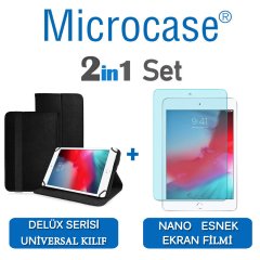 Microcase iPad Mini 5 2019 Delüx Serisi Universal Standlı Deri Kılıf - Siyah + Nano Esnek Ekran Koruma