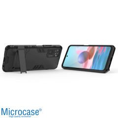 Microcase Xiaomi Redmi Note 10 Alfa Armor Standlı Perfect Koruma Kılıf - Siyah