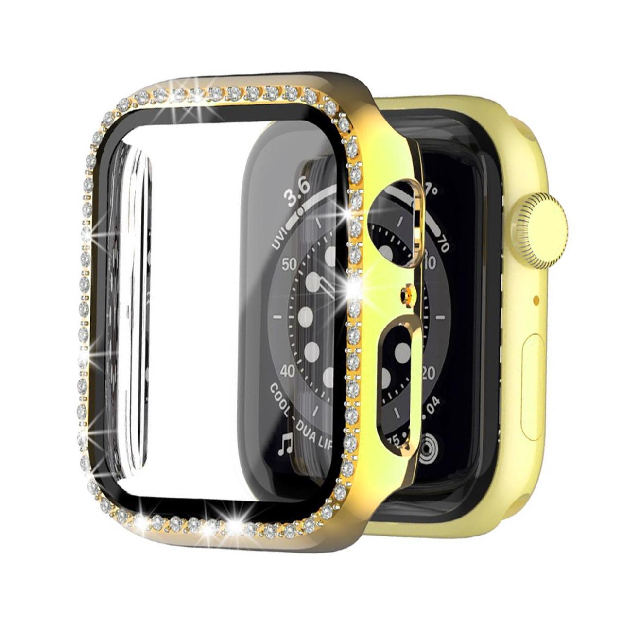 Microcase Apple Watch 7 41mm Elmas Taş Camlı Rubber Kılıf - Gold