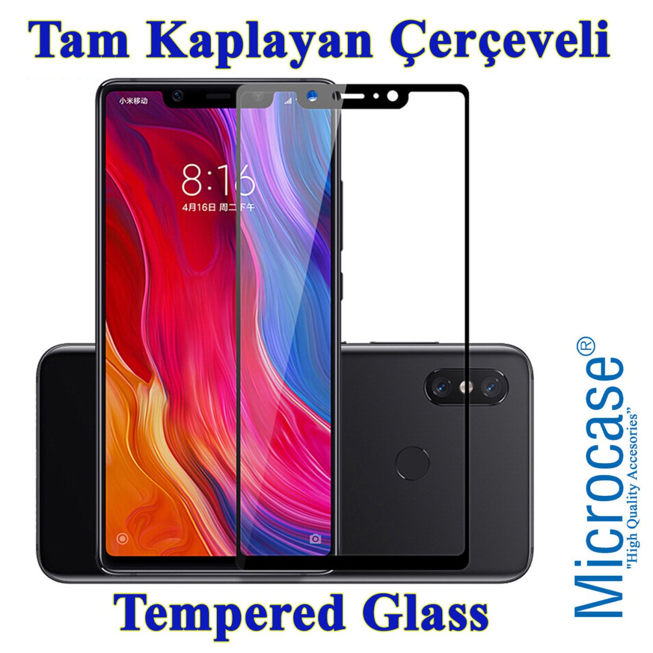 Xiaomi Mi 8 SE Tam Kaplayan Çerçeveli Tempered Ekran Koruyucu-SİY