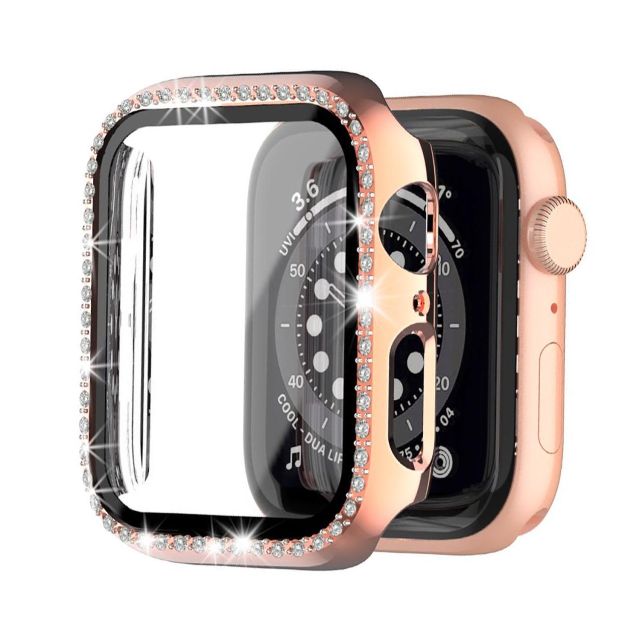 Microcase Apple Watch 7 41mm Elmas Taş Camlı Rubber Kılıf - Rose