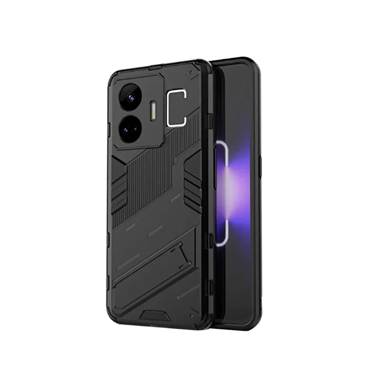 Microcase Realme GT3 Matrix Serisi Armor Standlı Perfect Koruma Kılıf - Siyah AL3416