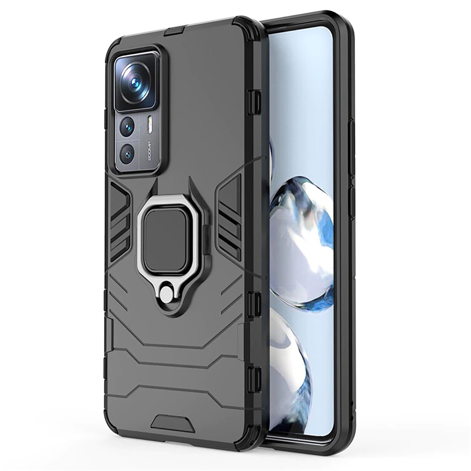 Microcase Xiaomi 12T / 12T Pro / K50 Ultra Batman Serisi Yüzük Standlı Armor Kılıf - Siyah AL3349