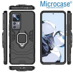 Microcase Xiaomi 12T / 12T Pro / K50 Ultra Batman Serisi Yüzük Standlı Armor Kılıf - Siyah AL3349