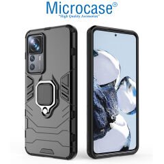 Microcase Xiaomi 12T / 12T Pro / K50 Ultra Batman Serisi Yüzük Standlı Armor Kılıf - Siyah AL3349