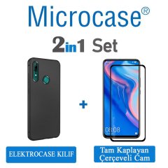 Microcase Huawei P Smart Z - Y9 Prime 2019 Elektrocase Serisi Silikon Kılıf - Siyah + Tam Kaplayan Çerçeveli Cam