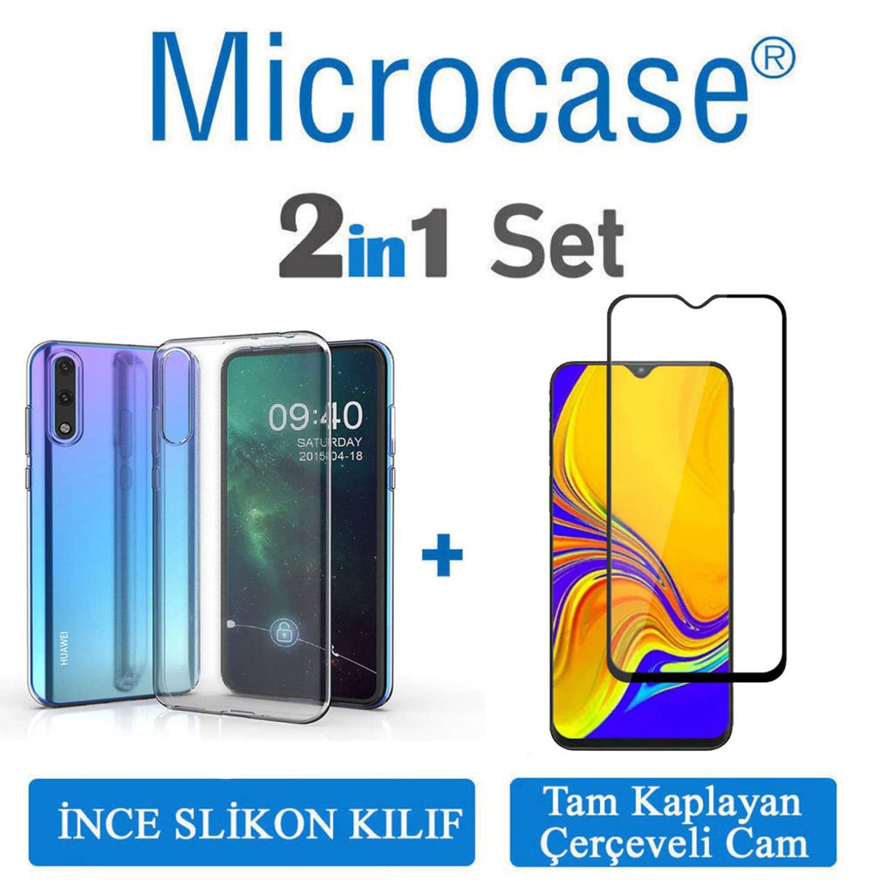 Microcase Huawei P Smart S - Y8P İnce 0.2 mm Soft Silikon Kılıf + Tam Kaplayan Çerçeveli Cam