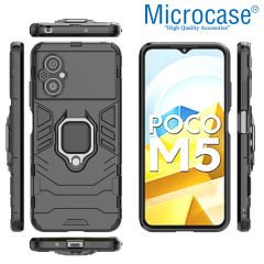 Microcase Xiaomi Poco M5 Batman Serisi Yüzük Standlı Armor Kılıf - Siyah AL3349