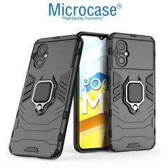 Microcase Xiaomi Poco M5 Batman Serisi Yüzük Standlı Armor Kılıf - Siyah AL3349