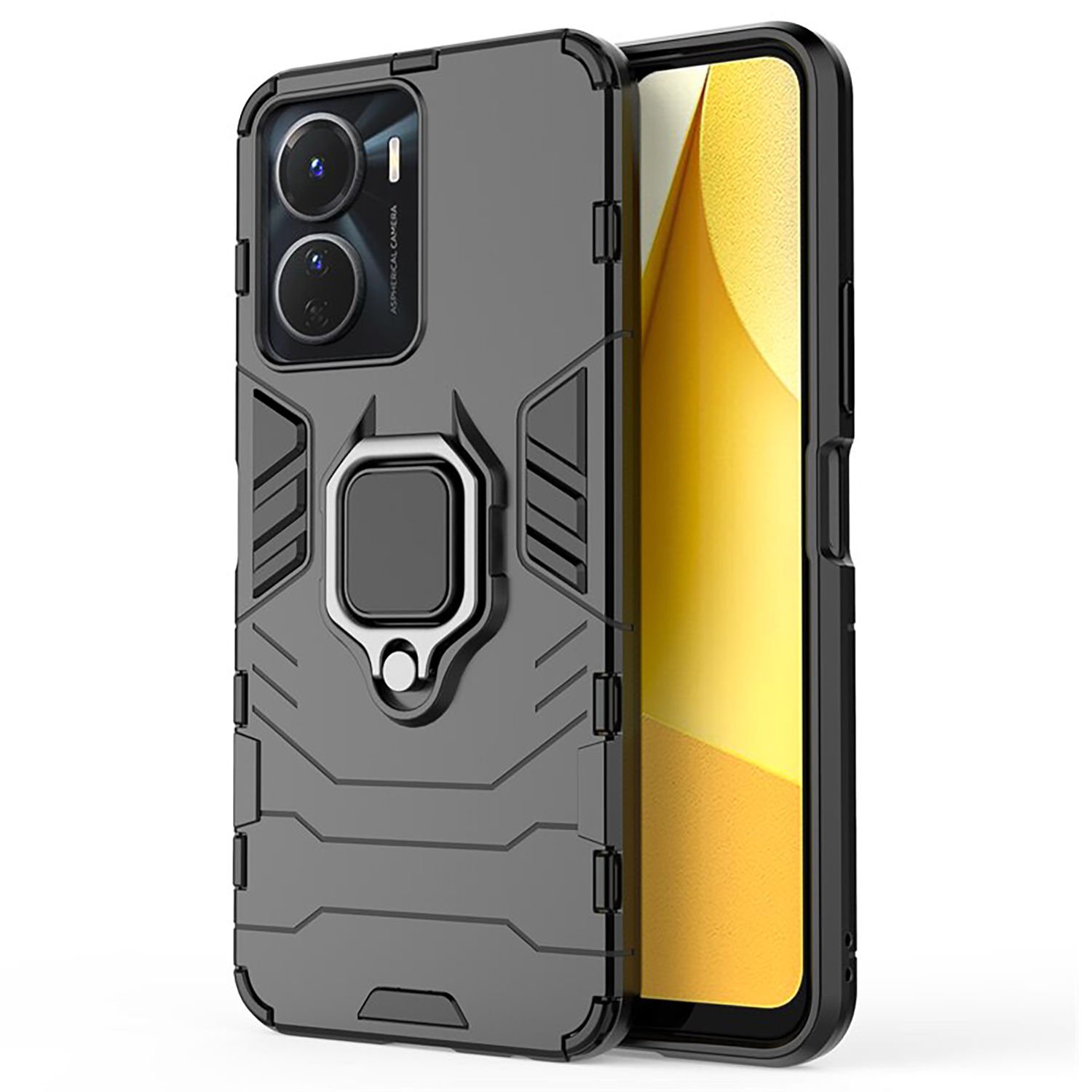 Microcase Vivo Y16 Batman Serisi Yüzük Standlı Armor Kılıf - Siyah AL3349