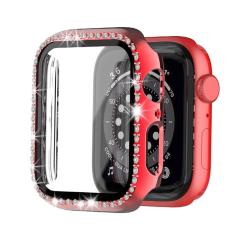Microcase Apple Watch 7 45mm Elmas Taş Camlı Rubber Kılıf Kırmızı