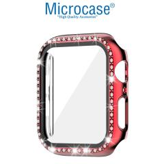 Microcase Apple Watch 7 45mm Elmas Taş Camlı Rubber Kılıf Kırmızı