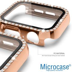 Microcase Apple Watch 7 45mm Elmas Taş Camlı Rubber Kılıf Kırmızı