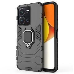 Microcase Vivo Y22S / Y22 4G / Y35 Batman Serisi Yüzük Standlı Armor Kılıf - Siyah AL3349