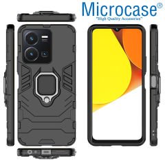 Microcase Vivo Y22S / Y22 4G / Y35 Batman Serisi Yüzük Standlı Armor Kılıf - Siyah AL3349