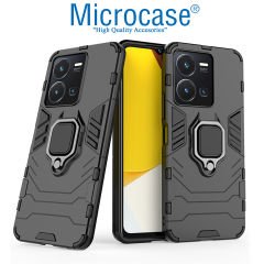 Microcase Vivo Y22S / Y22 4G / Y35 Batman Serisi Yüzük Standlı Armor Kılıf - Siyah AL3349