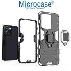 Microcase Vivo Y22S / Y22 4G / Y35 Batman Serisi Yüzük Standlı Armor Kılıf - Siyah AL3349
