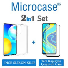 Microcase Huawei P Smart 2021 İnce 0.2 mm Soft Silikon Kılıf + Tam Kaplayan Çerçeveli Cam