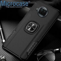 Microcase Xiaomi Mi 10T Lite Rome Serisi Yüzük Standlı Armor Kılıf - Siyah