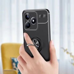 Microcase Realme C53 Focus Serisi Yüzük Standlı Silikon Kılıf - Siyah AL3363