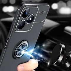 Microcase Realme C53 Focus Serisi Yüzük Standlı Silikon Kılıf - Siyah AL3363