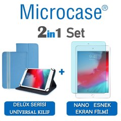 Microcase iPad Mini 5 2019 Delüx Serisi Universal Standlı Deri Kılıf - Turkuaz + Nano Esnek Ekran Koruma