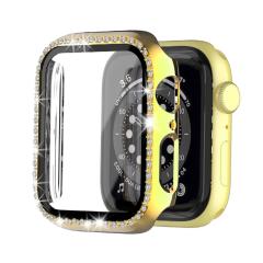 Microcase Apple Watch 7 45mm Elmas Taş Camlı Rubber Kılıf - Gold