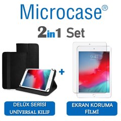 Microcase iPad Mini 5 2019 Delüx Serisi Universal Standlı Deri Kılıf - Siyah + Ekran Koruma Filmi