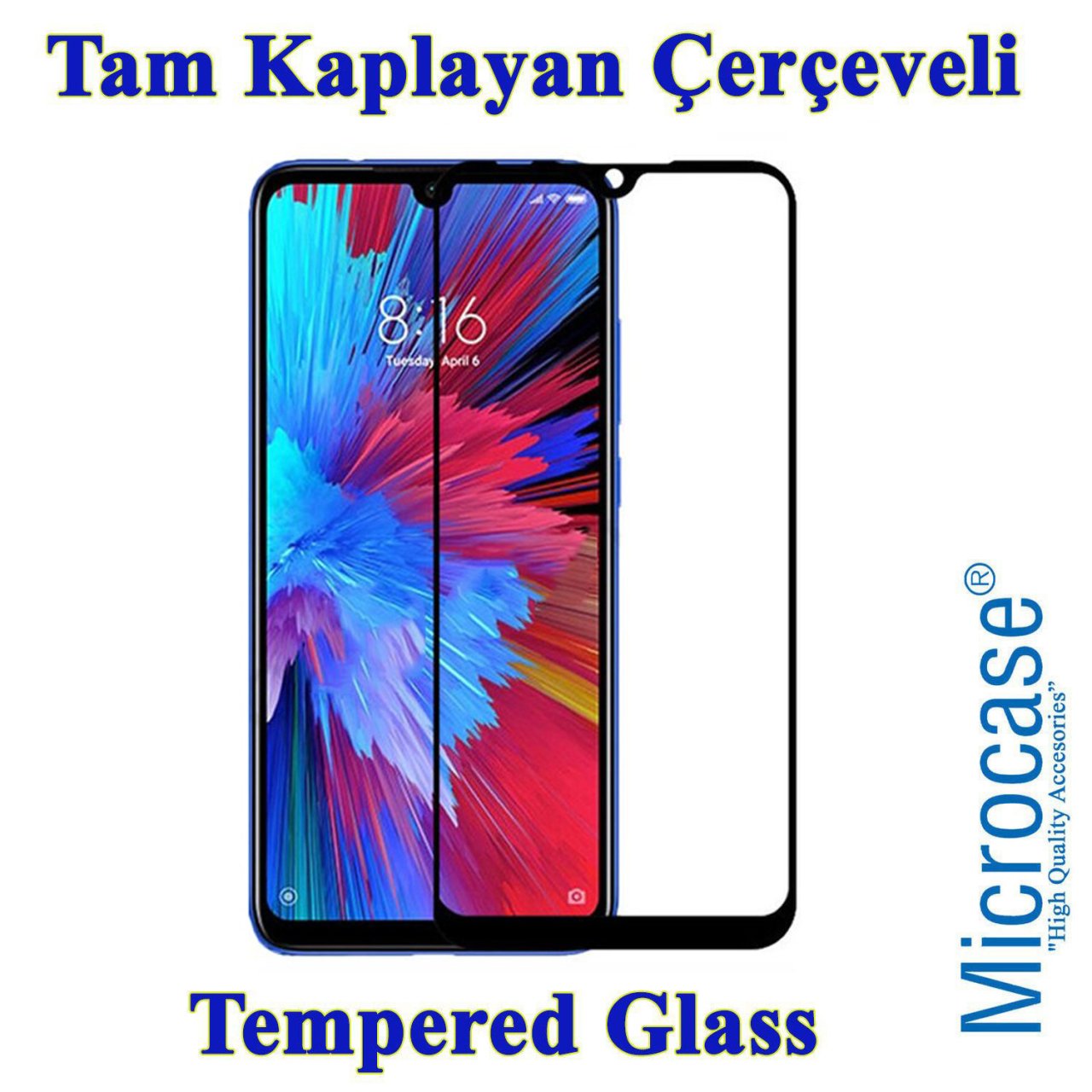 Xiaomi Redmi Note 7S Tam Kaplayan Çerçeveli Tempered Cam - Siyah