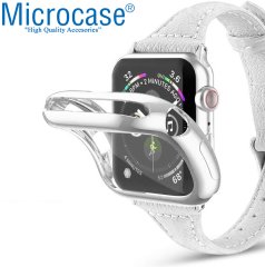 Microcase Apple Watch Serie 4 - 5 40 mm Shine Serisi Önü Kapalı Silikon Kılıf - Gümüş MC1404