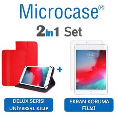 Microcase iPad Mini 5 2019 Delüx Serisi Universal Standlı Deri Kılıf - Kırmızı + Ekran Koruma Filmi