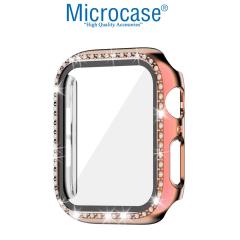 Microcase Apple Watch 7 45mm Elmas Taş Camlı Rubber Kılıf - Rose