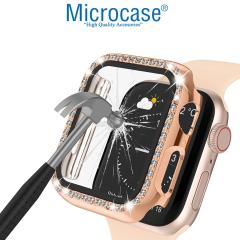 Microcase Apple Watch 7 45mm Elmas Taş Camlı Rubber Kılıf - Rose