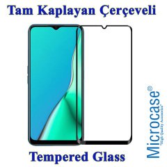 Microcase Oppo A5 2020 - A9 2020 Elektrocase Serisi Silikon Kılıf - Siyah + Tam Kaplayan Çerçeveli Cam