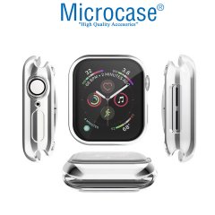Microcase Apple Watch Serie 4 - 5 44 mm Shine Serisi Önü Kapalı Silikon Kılıf - Gümüş MC1405