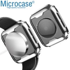 Microcase Apple Watch Serie 4 - 5 44 mm Shine Serisi Önü Kapalı Silikon Kılıf - Gümüş MC1405