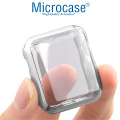 Microcase Apple Watch Serie 4 - 5 44 mm Shine Serisi Önü Kapalı Silikon Kılıf - Gümüş MC1405