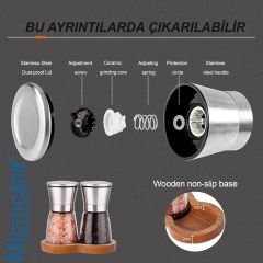 Microcase Kabalık Ayarlamalı Cam Hazneli Metal Kapaklı Küçük Tuz Karabiber Baharat Öğütücü AL4498