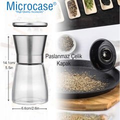 Microcase Kabalık Ayarlamalı Cam Hazneli Metal Kapaklı Küçük Tuz Karabiber Baharat Öğütücü AL4498