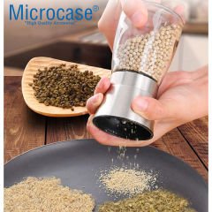 Microcase Kabalık Ayarlamalı Cam Hazneli Metal Kapaklı Küçük Tuz Karabiber Baharat Öğütücü AL4498