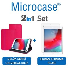 Microcase iPad Mini 5 2019 Delüx Serisi Universal Standlı Deri Kılıf - Pembe + Ekran Koruma Filmi