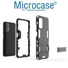 Microcase Xiaomi Redmi 9T Alfa Armor Standlı Perfect Koruma Kılıf - Siyah